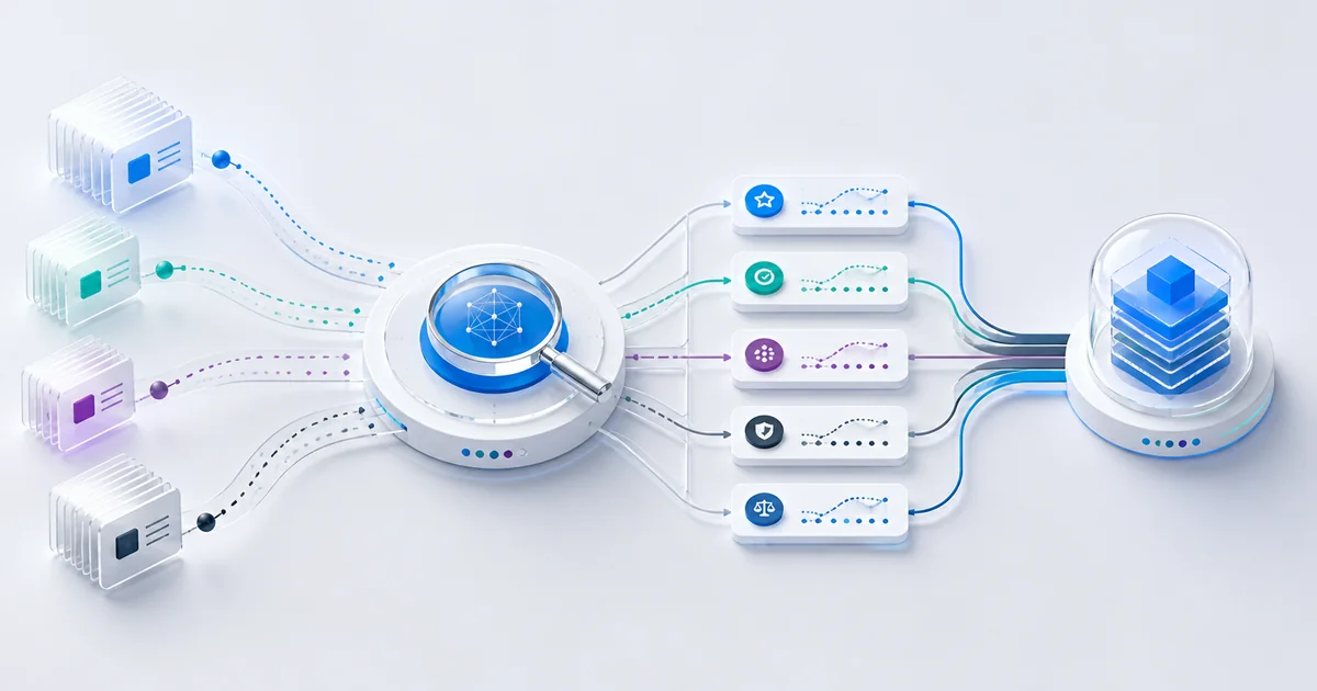 Five alternative AI evaluation routes flowing through a shared assessment lens into governed production.